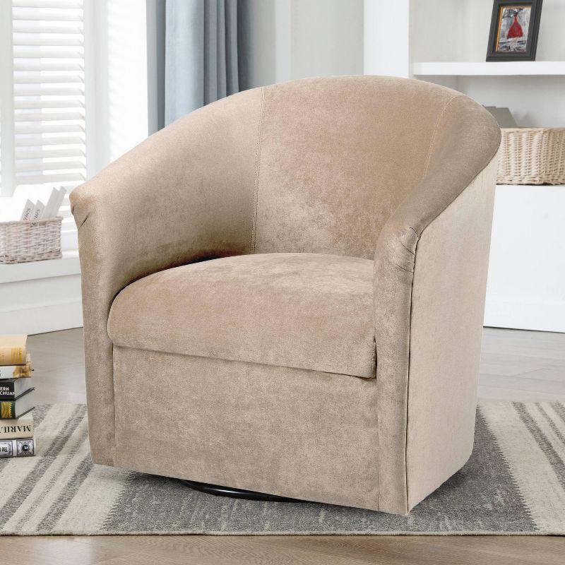 Elizabeth Beige Sand Microfiber Barrel Swivel Accent Chair