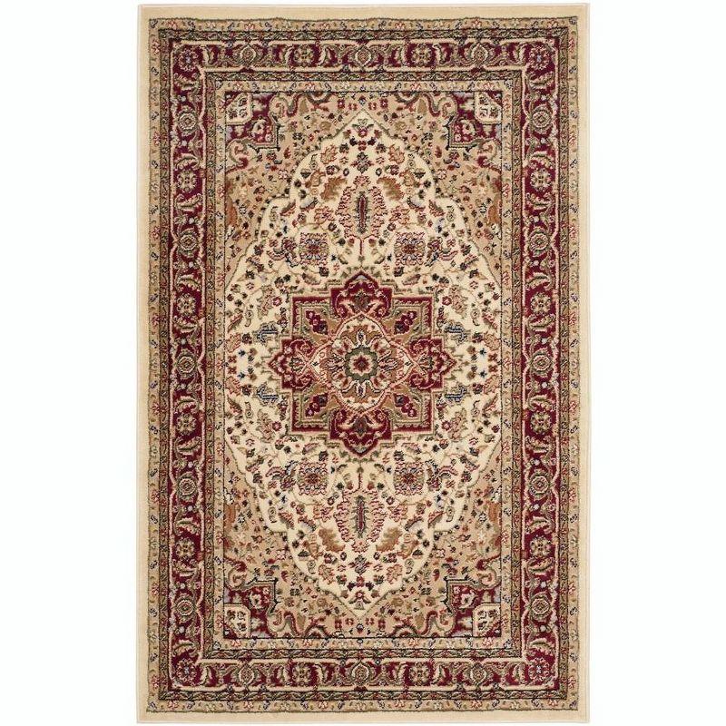 Ivory and Red Floral Synthetic 4' x 6' Area Rug