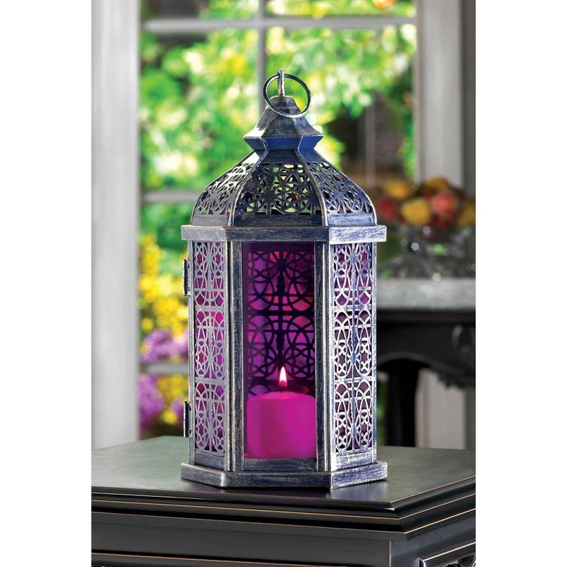 11.5" Metal Enchanted Outdoor Lantern Purple - Zingz & Thingz: Tabletop Candle Spike Holder, Fits Tealight