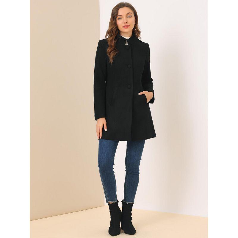 INSPIRE CHIC Women's Winter Stand Collar Single Breasted Mid-thigh Long Overcoat