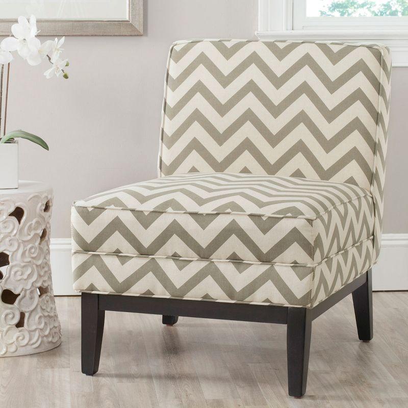 Grey and White Chevron Upholstered Slipper Chair