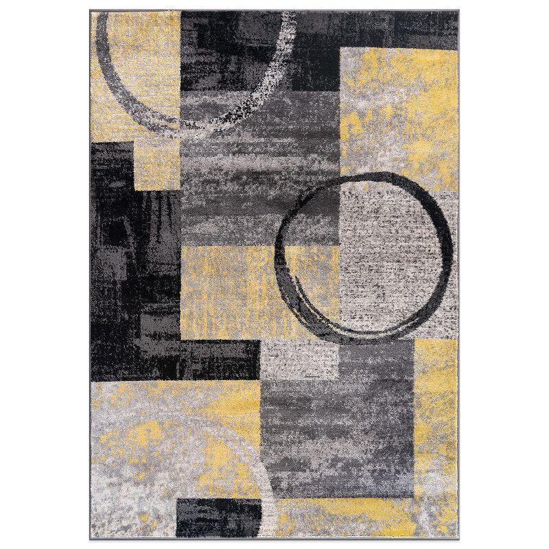 Yellow and Gray Abstract Geometric Area Rug, 7'10" x 10'2"