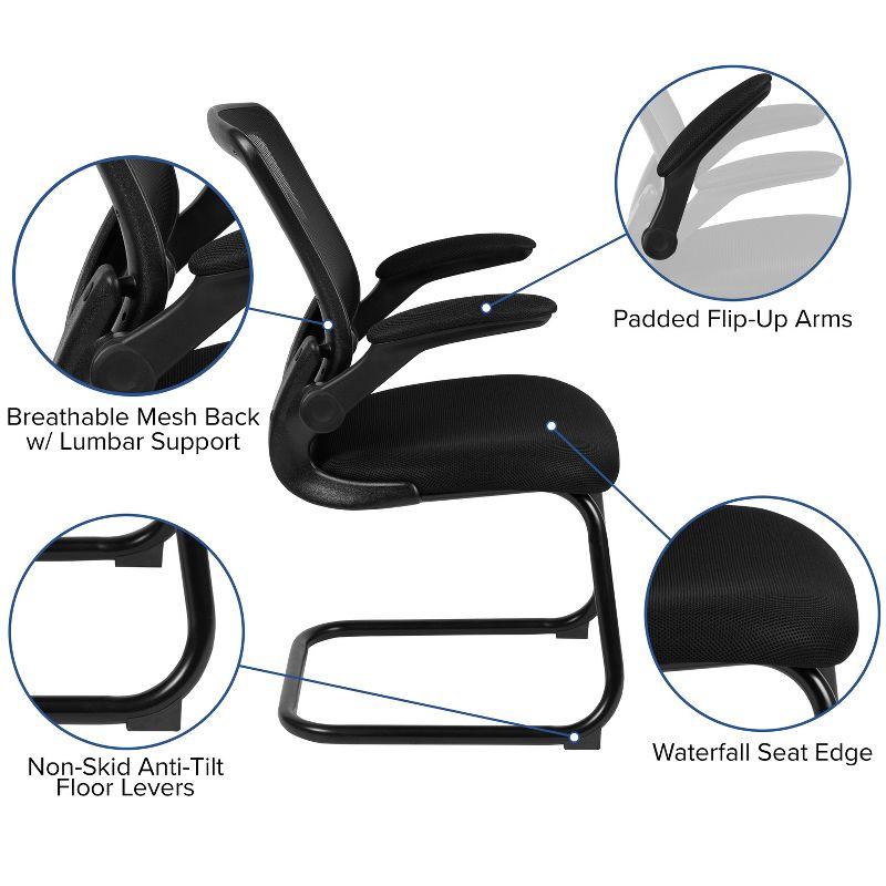 Flash Furniture Black Mesh Sled Base Side Reception Chair with Flip-Up Arms