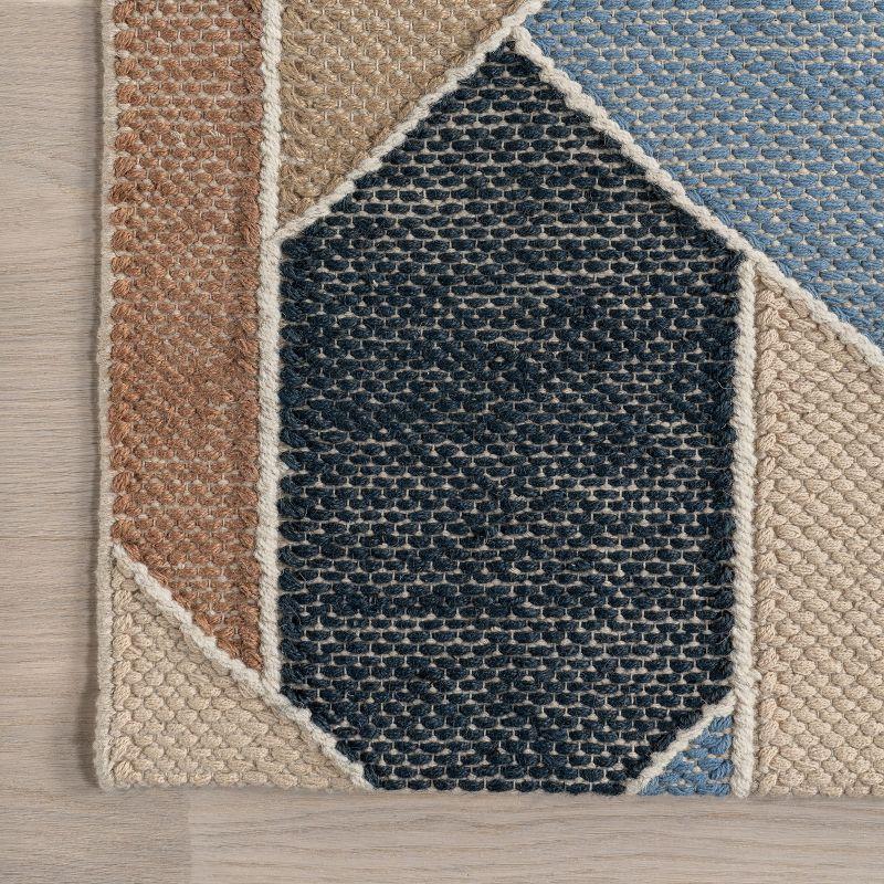 Nuloom Rhea Geometric 5x8 Wool Jute Indoor Area Rug for Dining Room Rug Neutral Rug Living Room Rug Kitchen, Blue
