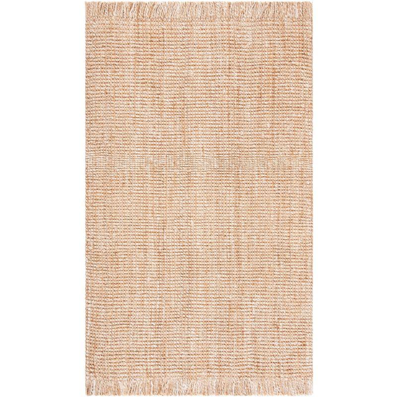 Handmade Natural Beige Jute Area Rug with Fringe