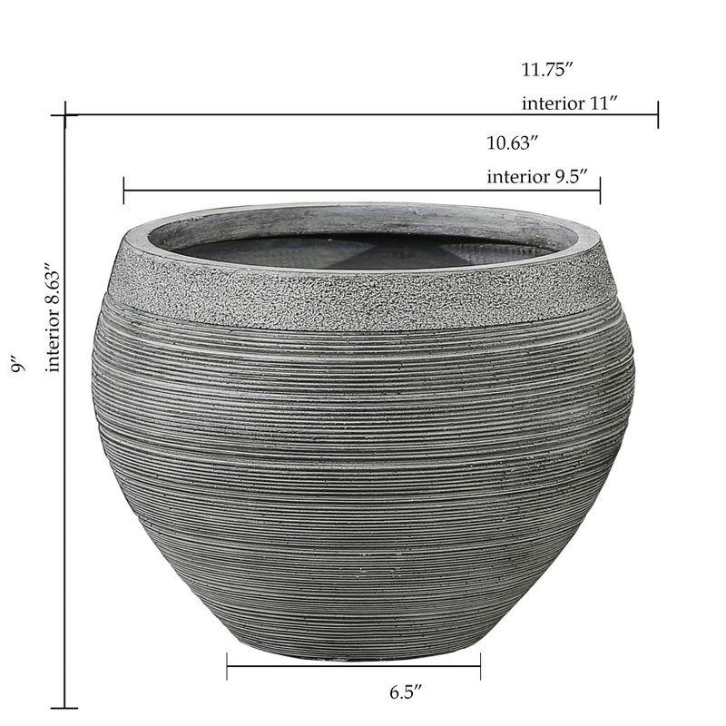 LuxenHome Gray Pottery-Style 11.75-inch Round MgO Planter