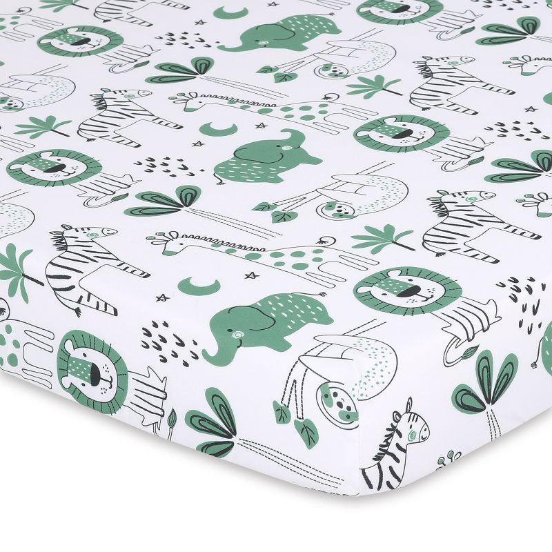The Peanutshell Mini Crib Sheet Set - 3 Pack - Multiuse for Pack & Play, Playard, Playpen, Mini Crib - Green Safari Animals
