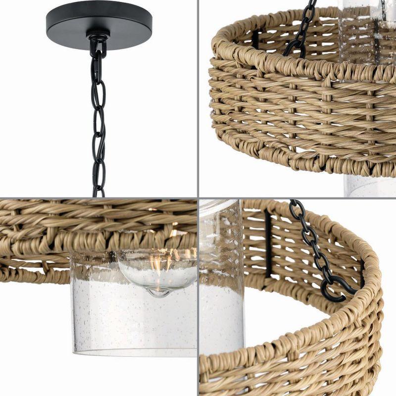 Progress Lighting Pembroke 1-Light Outdoor Wall Light, Matte Black, Rattan and Seeded Glass Shade