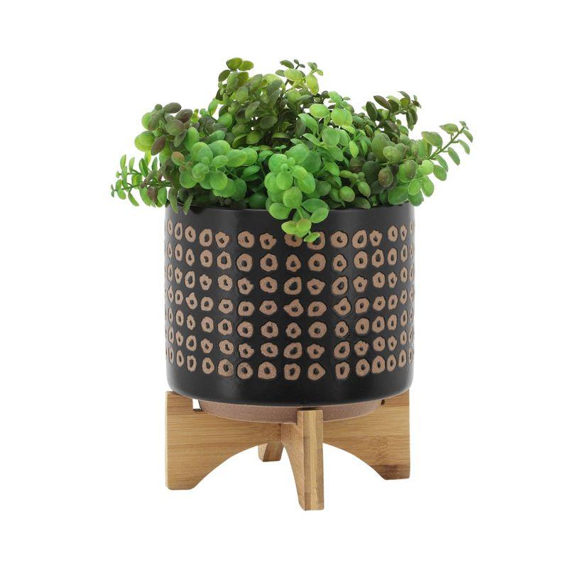 Sagebrook Home 10" Wide 2pc Ceramic Planter Pots on Stand Brown: No Drainage, Indoor Use, Freestanding