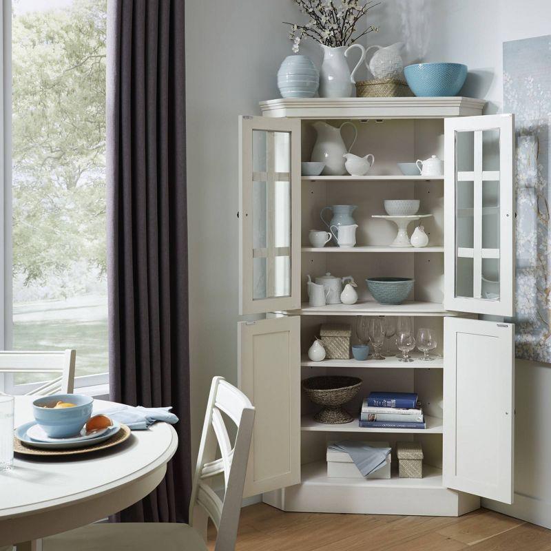 Seaside Lodge White Corner China Cabinet with Glass Doors