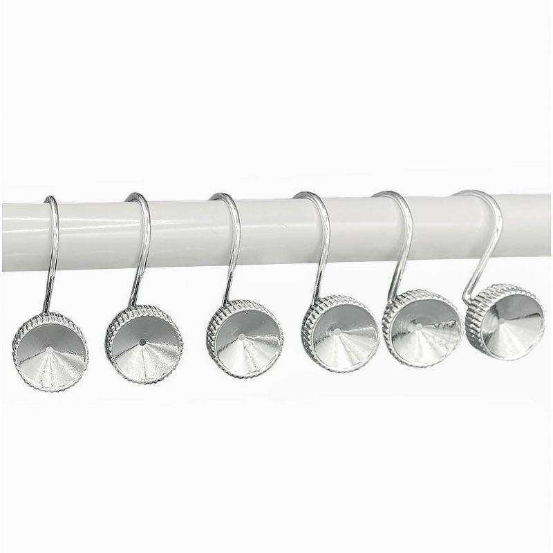 Home Mart Goods 12 Piece Set - Chrome Button Heavy Duty Shower Curtain Hooks Rings Rustproof Metal