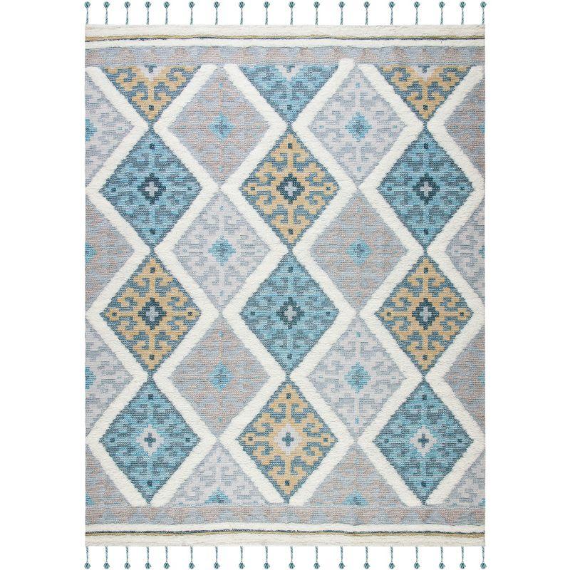 Saffron Ivory and Turquoise Wool 8' x 10' Hand Loomed Area Rug