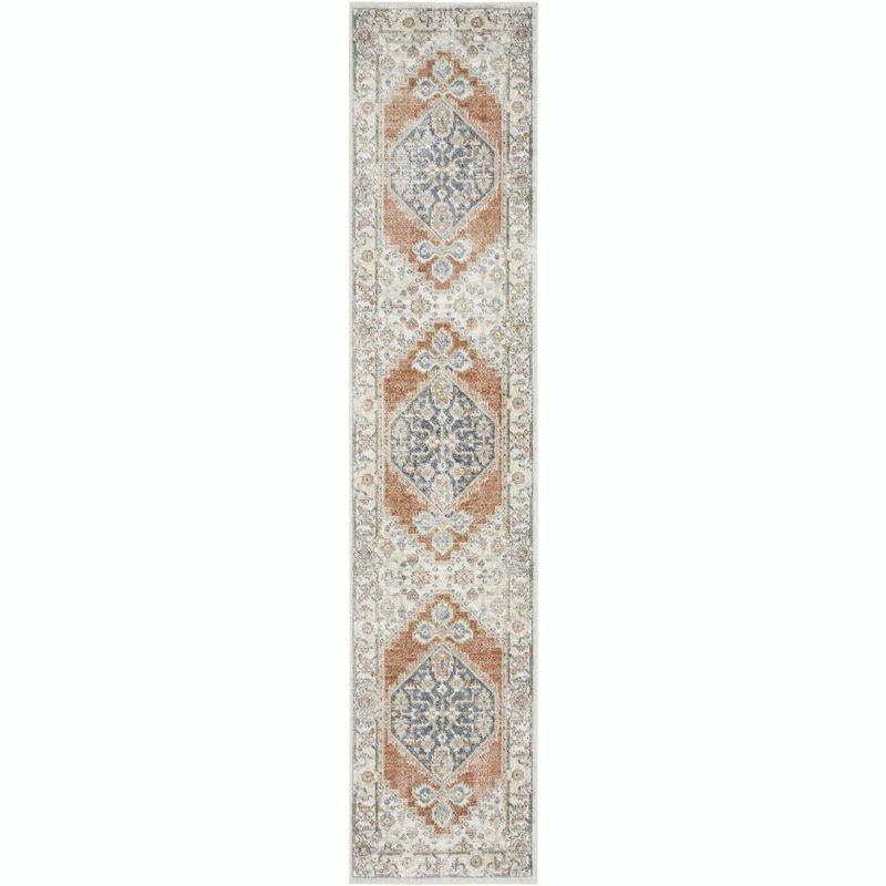 Nourison Astra Machine Washable Vintage Persian Indoor Bathroom, Kitchen Runner Rug Grey/Multi 2'2" x 12'