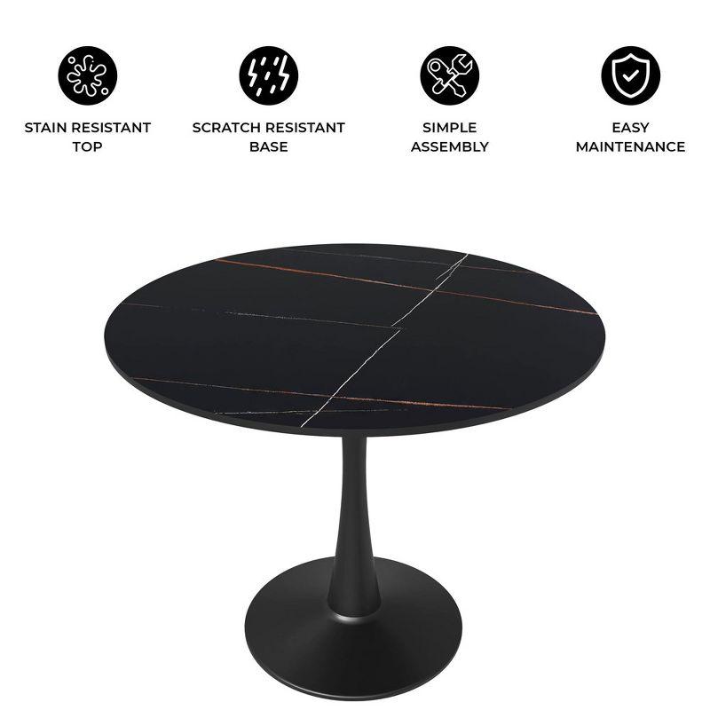 LeisureMod Round Dining Table 31" Sintered Stone Tabletop in Black Steel Bistro Series