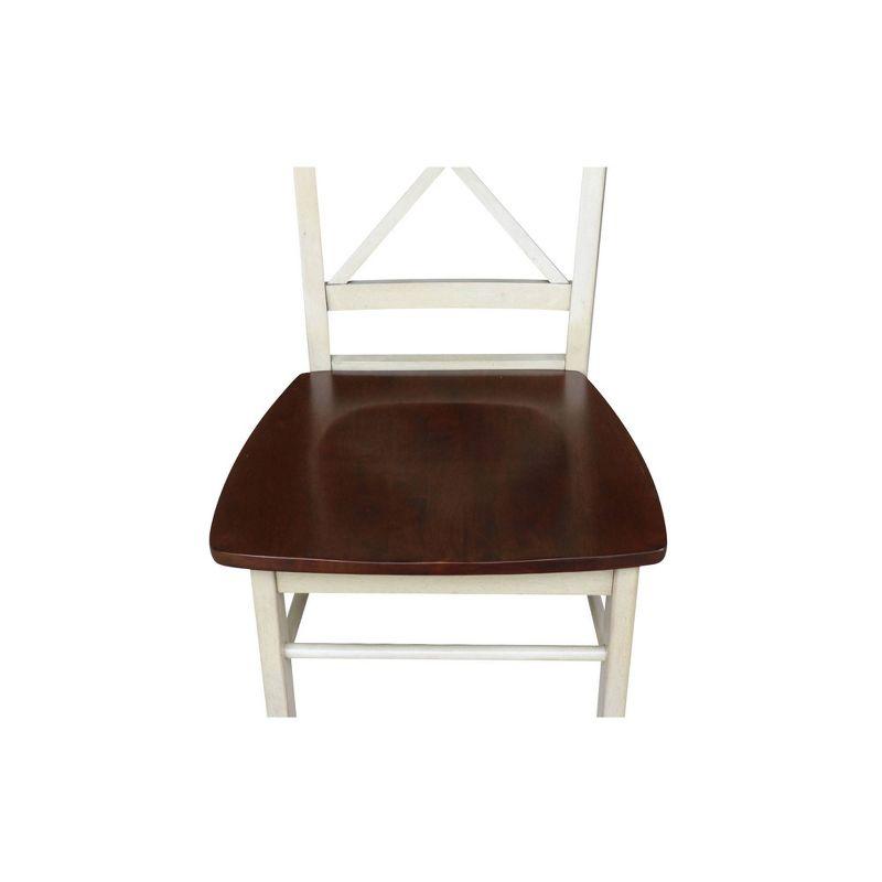 Set of 2 X Back Chairs with Solid Wood Seats Antiqued Almond/Espresso - International Concepts: Hardwood High Back Dining Furniture