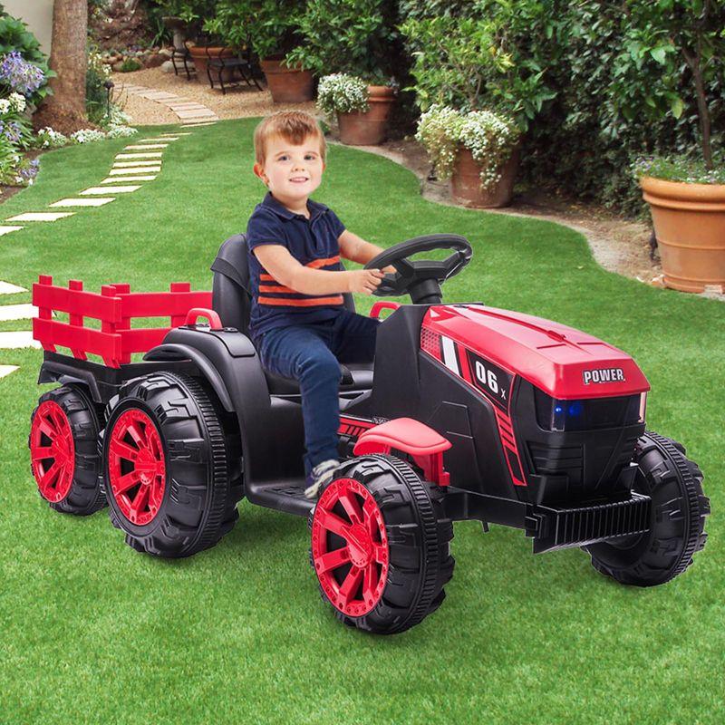 12V Kids Ride On Tractor with Trailer Battery Powered Electric Vehicles Toy