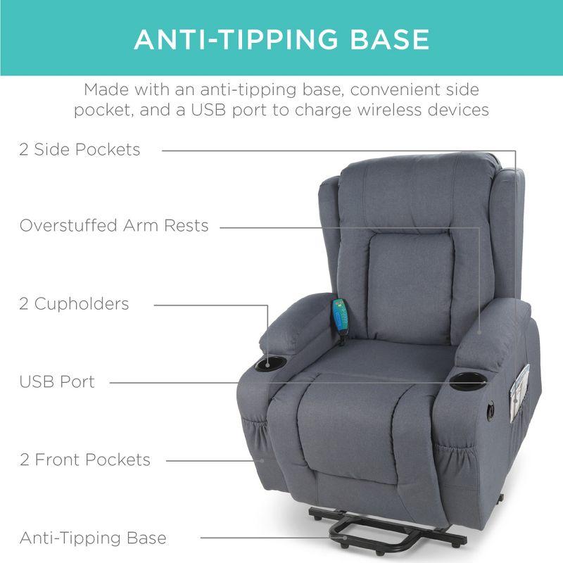 Hokku Designs Modern Linen Electric Power Lift Chair, Recliner Massage Chair, Adjustable Furniture for Back, USB Port, Heat, Cupholders | Wayfair