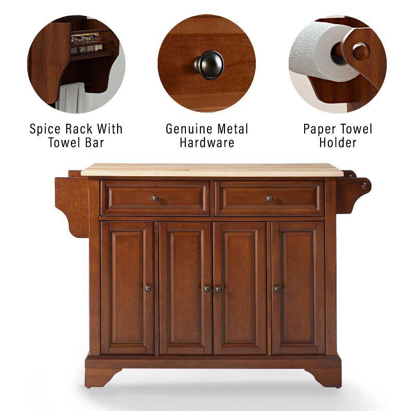 Crosley Lafayette Wood Top Full Size Kitchen Island/Cart Cherry/Natural: With Adjustable Shelves, Towel Bar, 5 Drawers