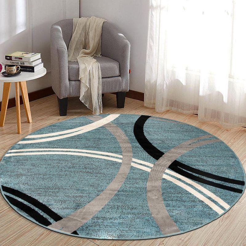 World Rug Gallery Contemporary Abstract Circles Design Area Rug - BLUE 8' Round