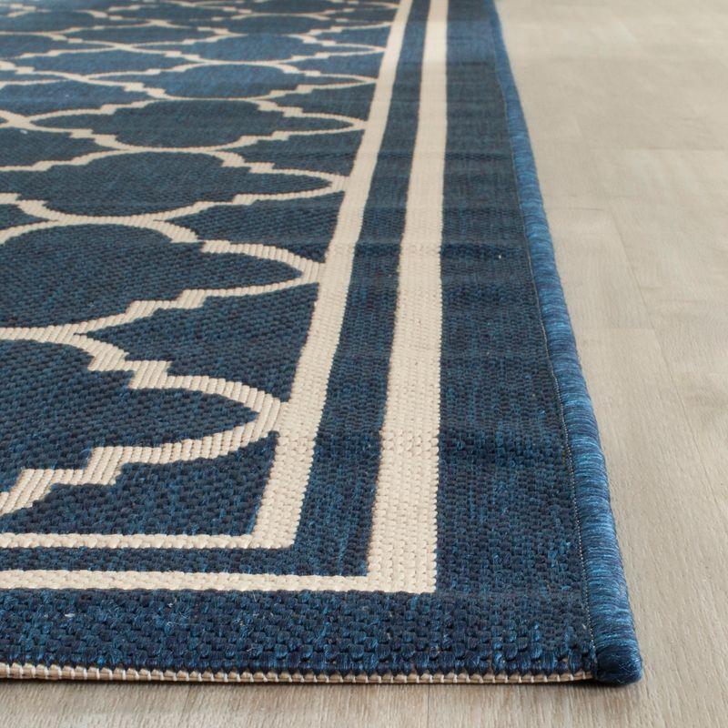 Reversible Navy & Beige Geometric Synthetic 4' Square Rug