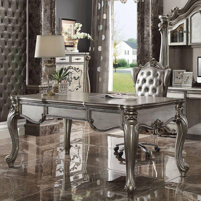 Versailles Executive Desk Antique Platinum - Acme Furniture: Veneer Surface, Wood Frame, Enclosed Storage