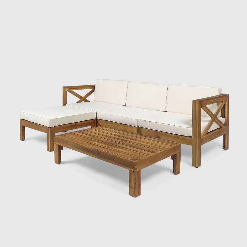 Alcove 5pc Acacia Wood Sofa Set - Teak/Beige - Christopher Knight Home: Weather-Resistant Outdoor Seating with Coffee Table