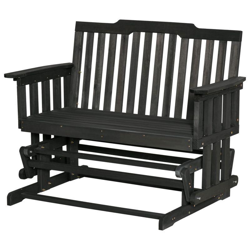 Outsunny Wooden Patio Glider Bench, Wood Outdoor Loveseat with High Back and Armrests, 2-Seat, Black