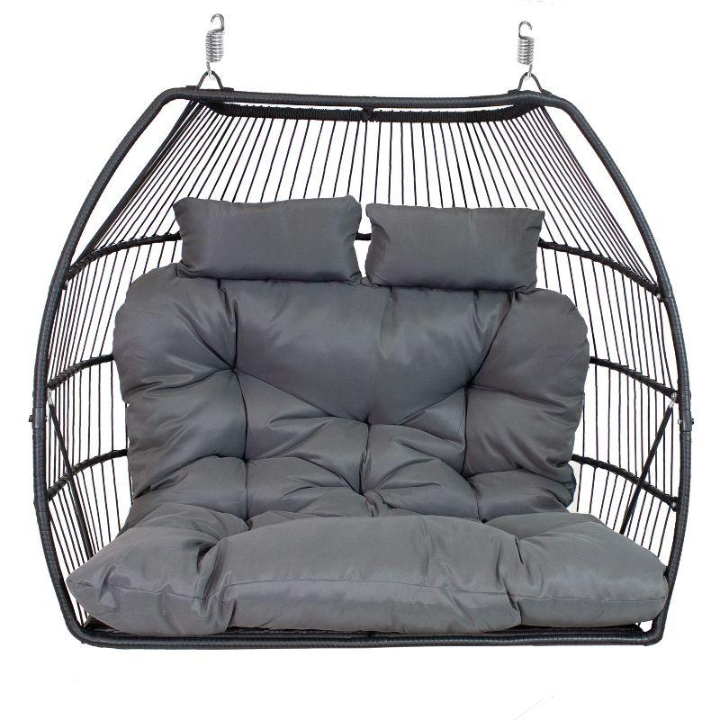 Sunnydaze Outdoor Andrei Hanging Double Egg Chair with Cushion and Headrests - Dark Gray