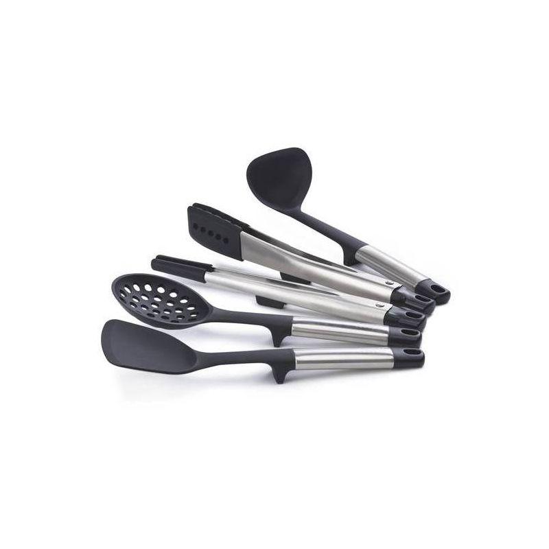 Joseph Joseph 5pc Elevate Fusion Silicone Utensil Set with Storage Stand: Stainless Steel Kitchen Utensils, Dishwasher-Safe