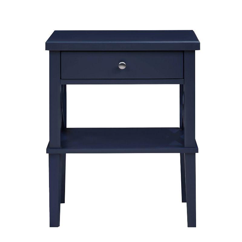 Comfort Pointe Marta Nightstand Midnight Blue: Transitional Style Bedside Table with Shelf, MDF & Hardwood