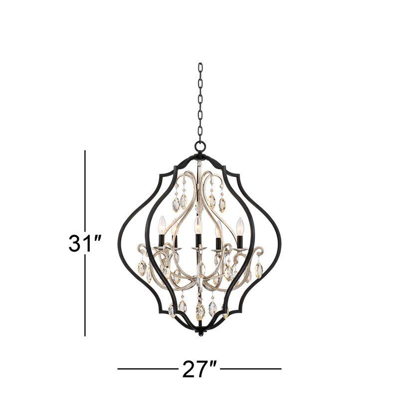 Possini Euro Design Clara Black Silver Pendant Chandelier 27" Wide Industrial Ornate Cage Amber Crystal 5-Light Fixture for Dining Room Kitchen Island