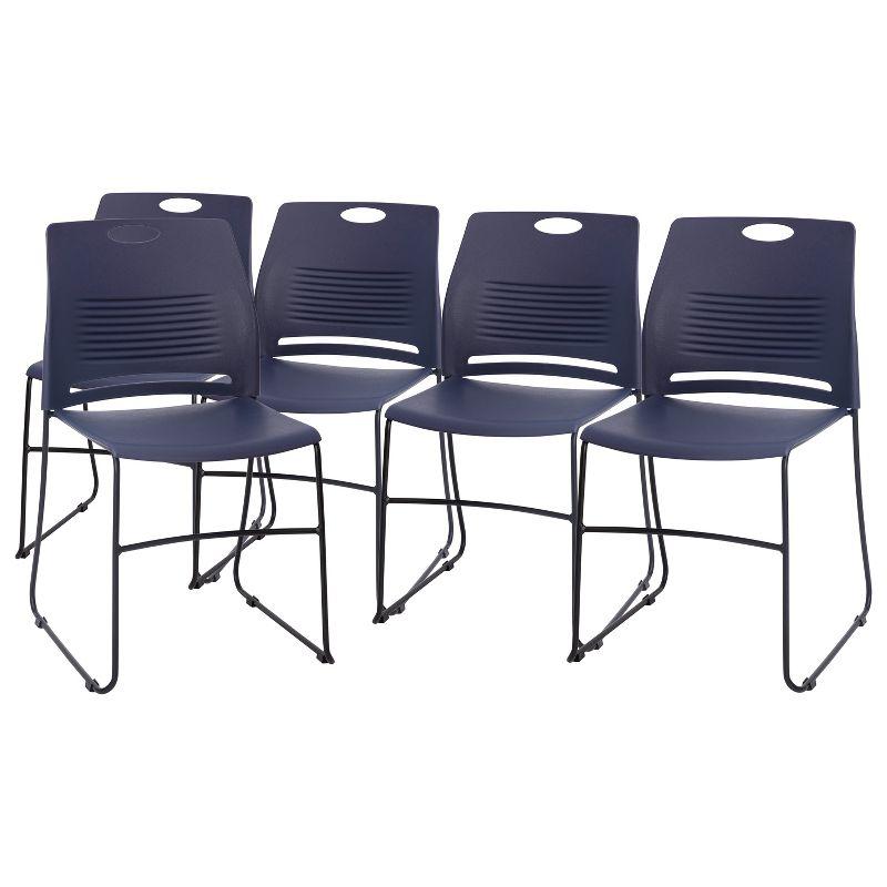 Navy Armless Metal Stacking Reception Chairs, Set of 5