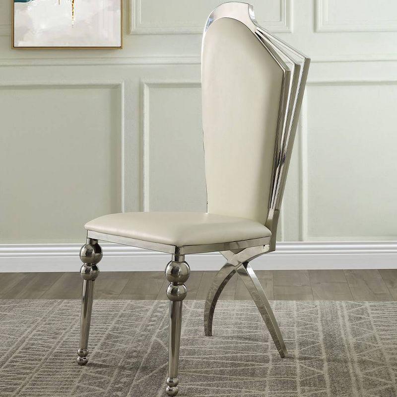 Elegant Beige Faux Leather Side Chair with Chrome Metal Frame