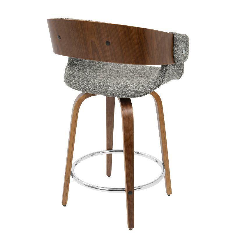 Elisa 33" Gray and Walnut Mid-Century Modern Swivel Counter Stool