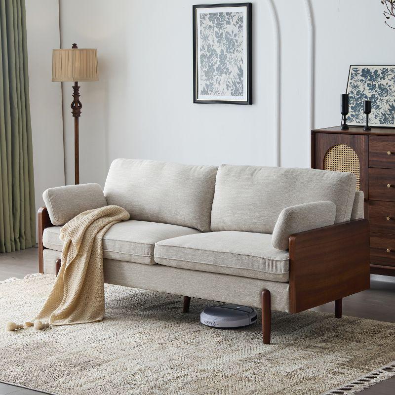 Beige Fabric 71.75" Lawson Sofa with Wood Frame and Track Arms