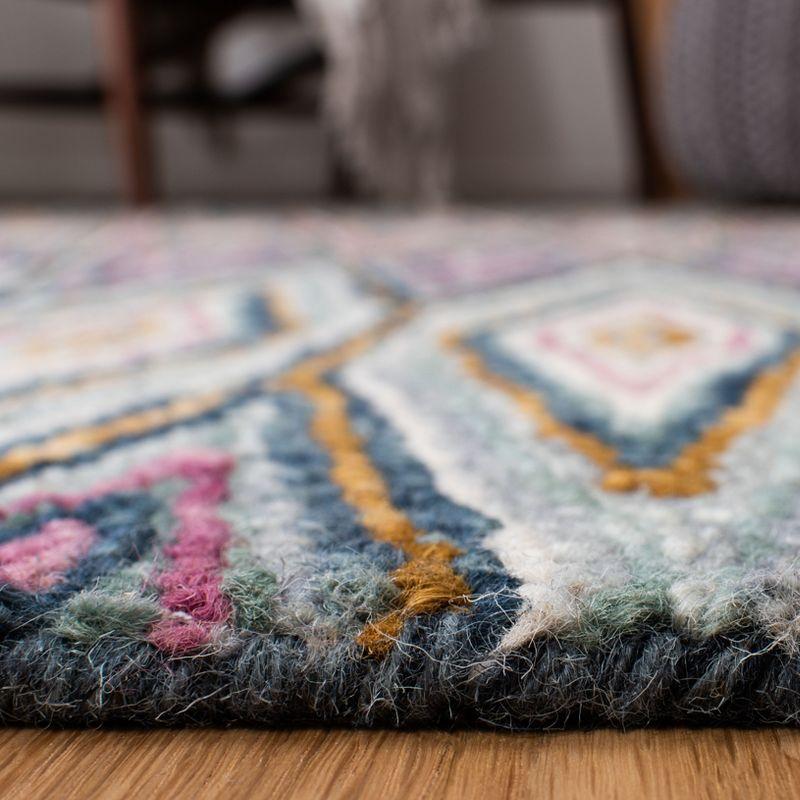 Aspen Blue and Pink Geometric Wool Runner Rug