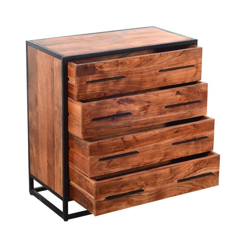 Industrial Brown Acacia Wood and Metal 4-Drawer Dresser with Levelers