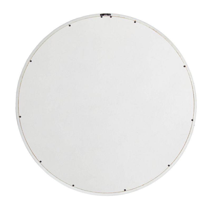 Distressed White Round Wood Frame Wall Mirror