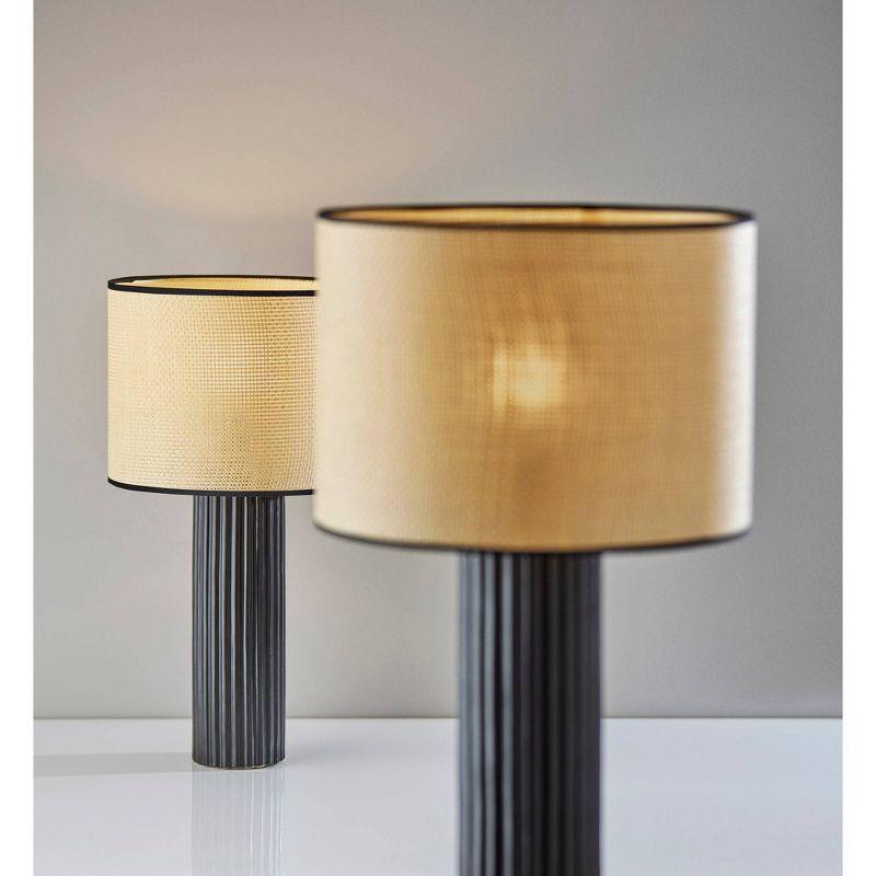 Black Ribbed Ceramic Table Lamp with Natural Fabric Shade