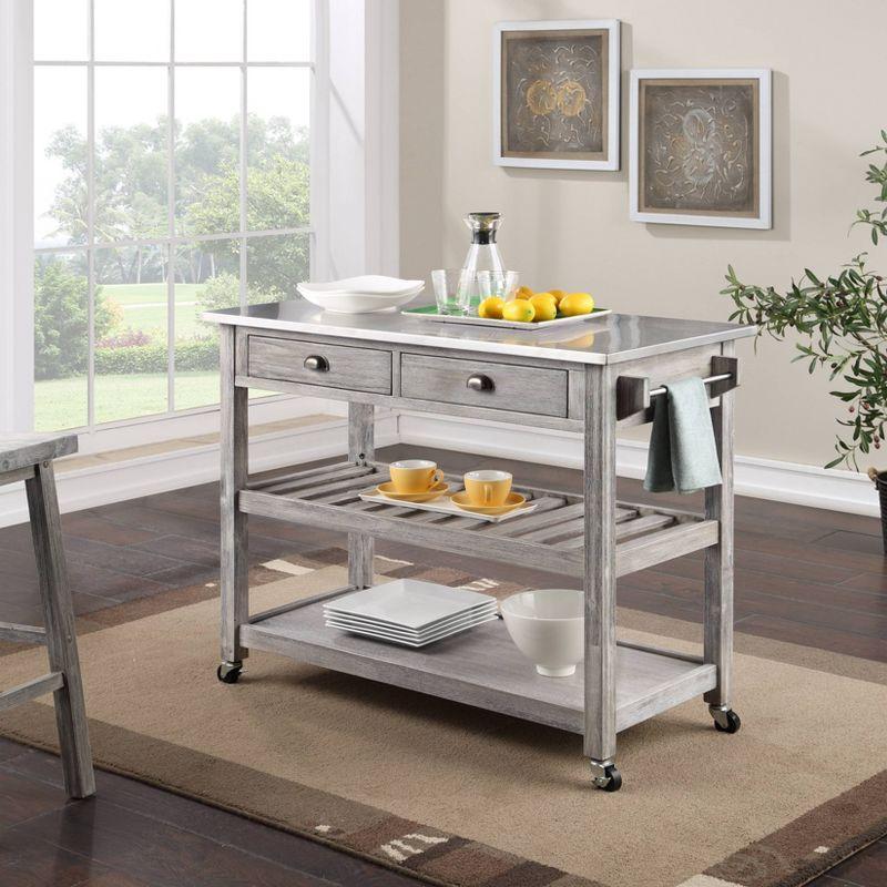 Storm Gray Sonoma 49" Stainless Steel Top Kitchen Cart with Storage