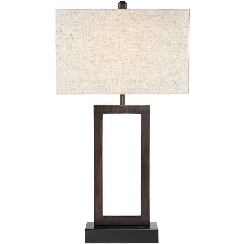 360 Lighting Todd Modern Table Lamp 30" Tall Bronze Rectangular with USB and AC Power Outlet in Base Oatmeal Fabric Shade for Living Room Office House