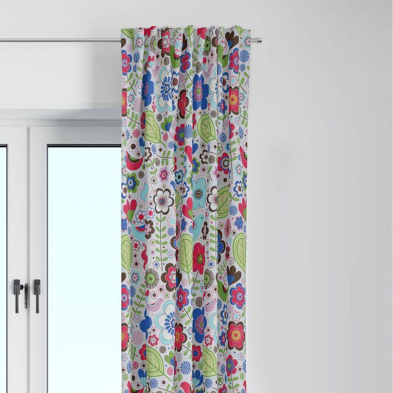 Multicolor Cotton Botanical Floral Light-Filtering Curtain Panel