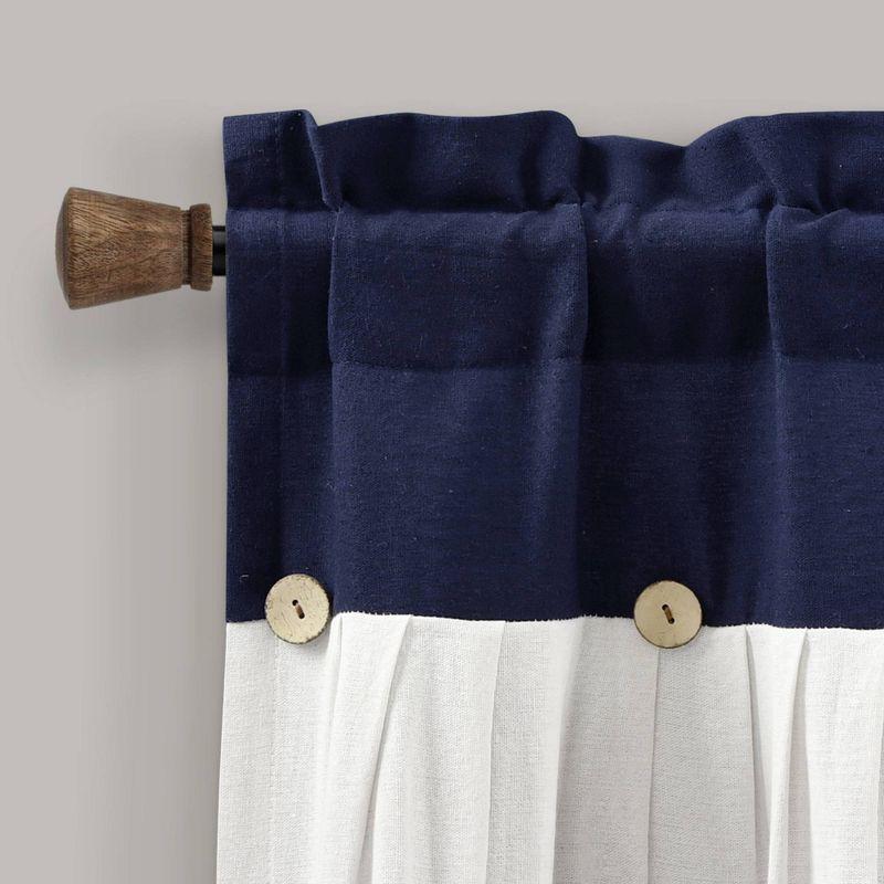18"x52" Farmhouse Linen Button Window Valance Navy/White - Lush Décor: Classic Cotton & Linen Rod Pocket