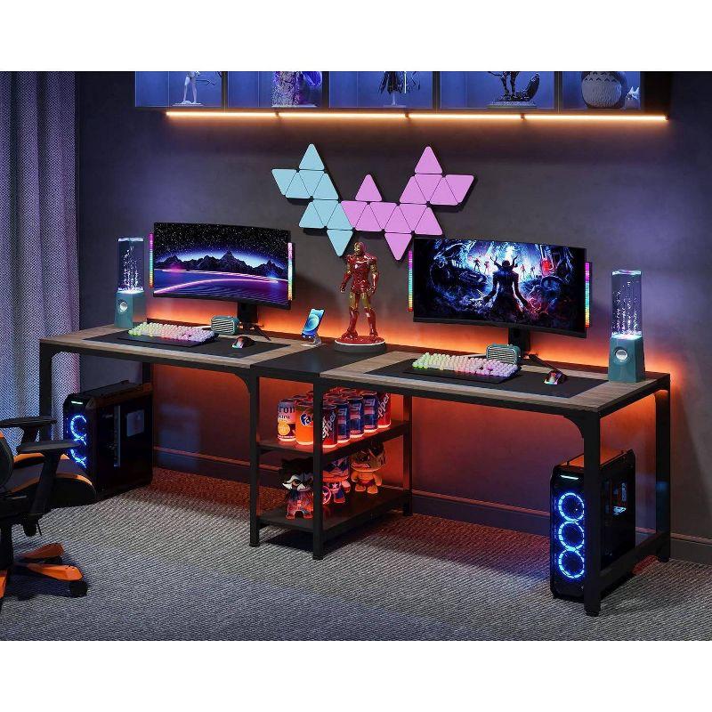 LITTLE TREE 90.55" Double Desk with Storage Shelf Gray/Black