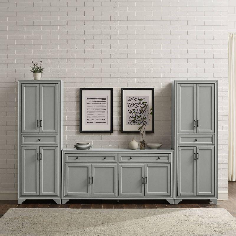 3pc Tara Sideboard and Pantry Set Distressed Gray - Crosley