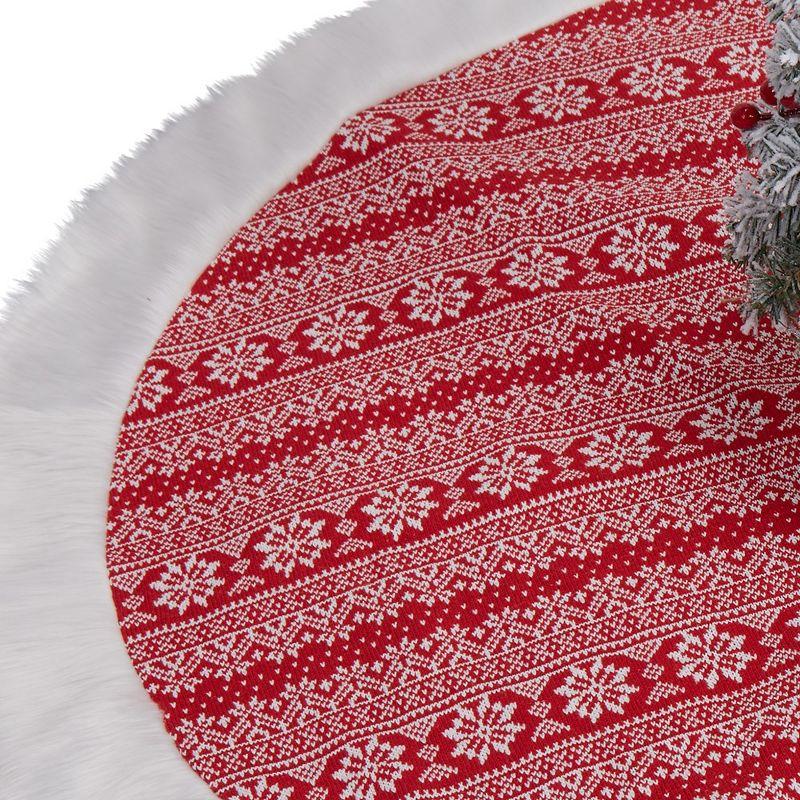 Christmas Tree Skirt 48 Inches, Red White Tree Skirts for Artificial Trees Xmas Holiday Party Decorations