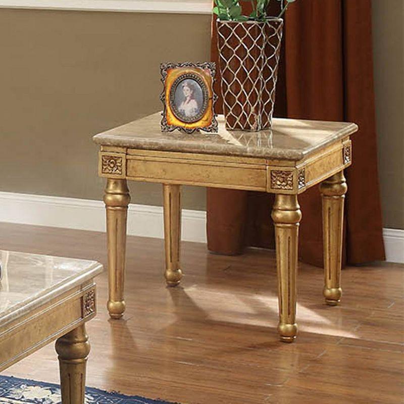 Luxurious Antique Gold 26" Square Marble & Wood End Table