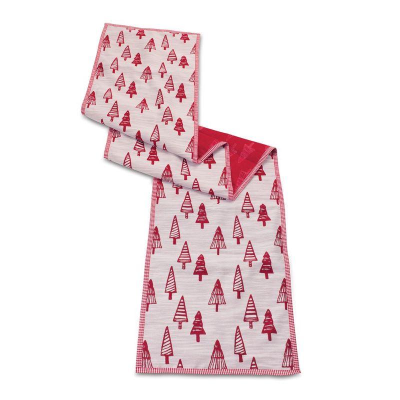 Red and White Embroidered Pine Tree Polyester Table Runner