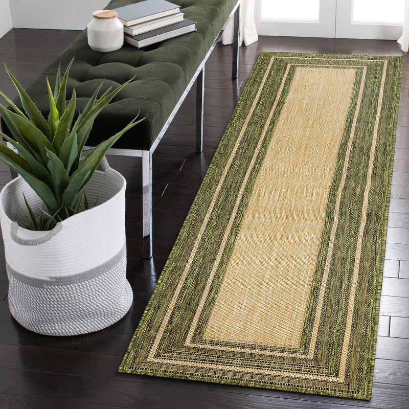 Green and Beige Flat Woven Indoor/Outdoor Runner Rug