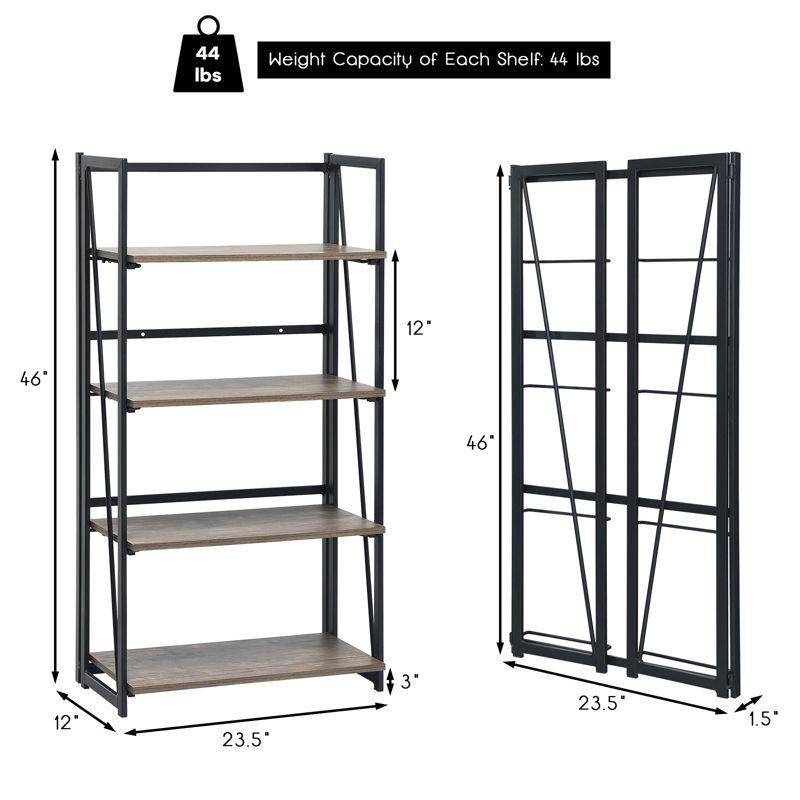 Tangkula 4 Tiers Folding Bookshelf Home Office Industrial Bookcase Standing Shelving Unit for Decorations & Storage